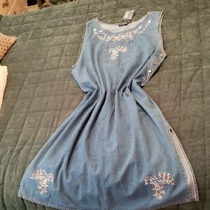 Embroidered Denim Sleeveless Dress